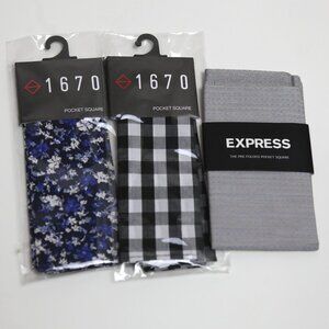NWT Express & 1670 Multicolored Pre-Folded Pocket Squares Men's 3 Pack Bundle
